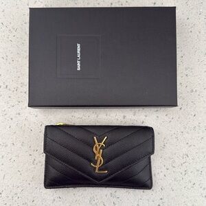Saint Laurent Black Quilted Leather Wallet with Gold YSL Logo